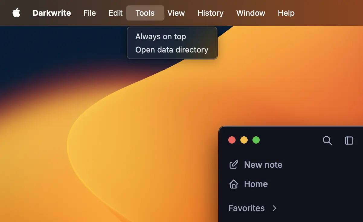 Access data directory from the menu bar