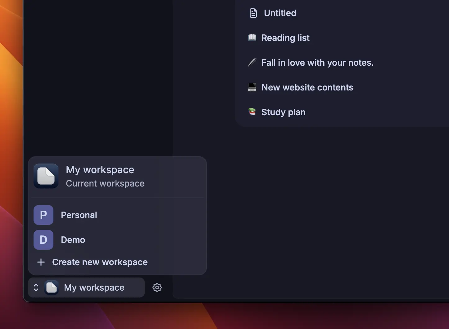 Workspace switcher