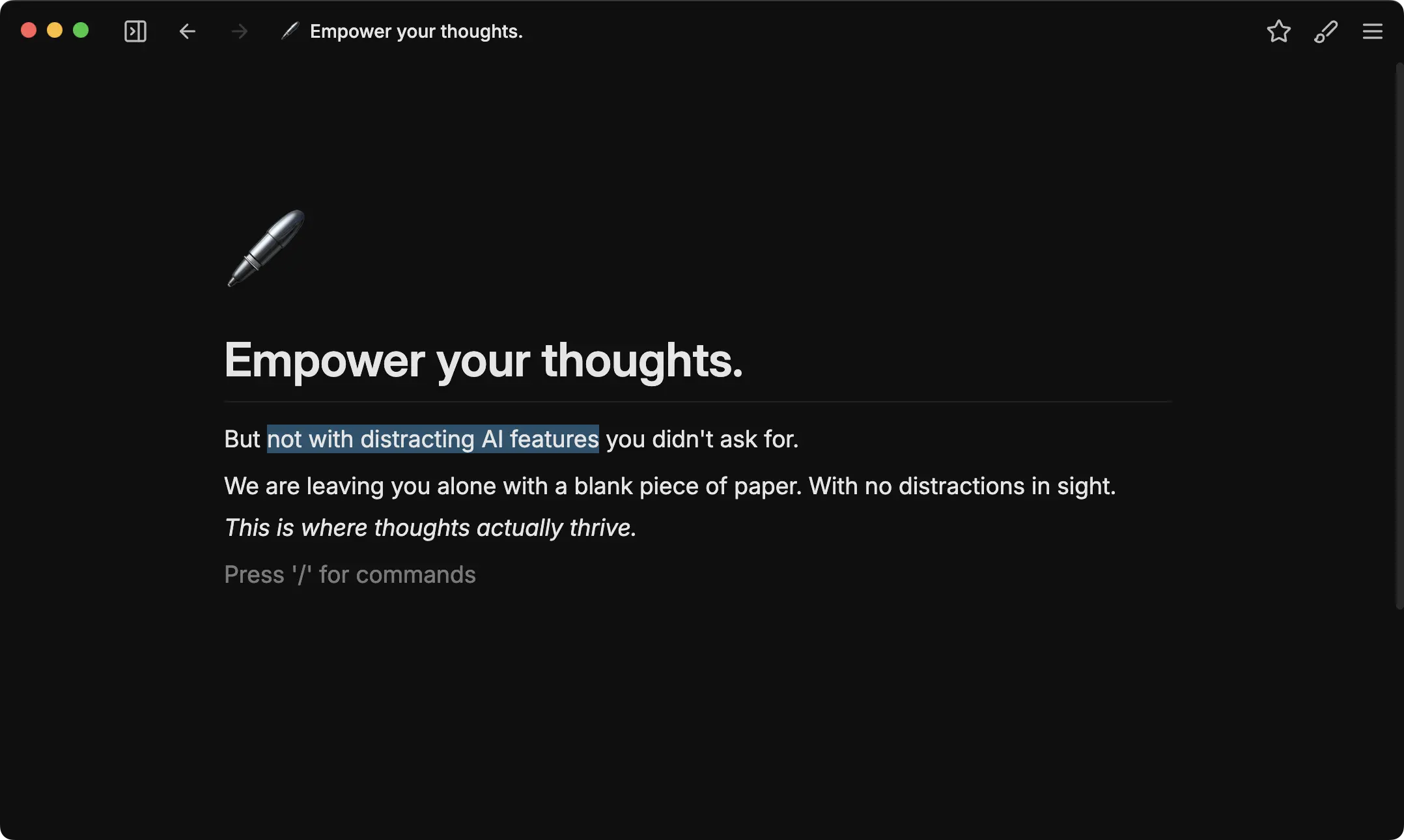Screenshot with 'Empower your thoughts' headline.